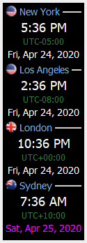 World Clocks vertical dark mode