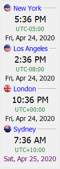 World Clocks vertical normal mode